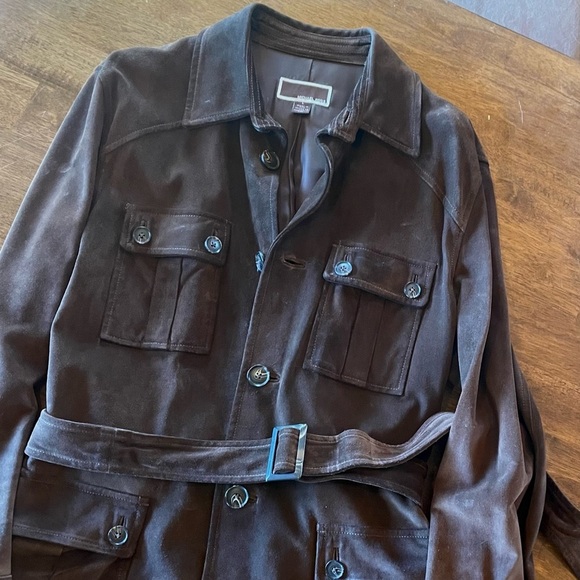 Michael Kors M/L - Brown suede leather button up jacket w/ matching belt - 3/4L - Picture 2 of 5